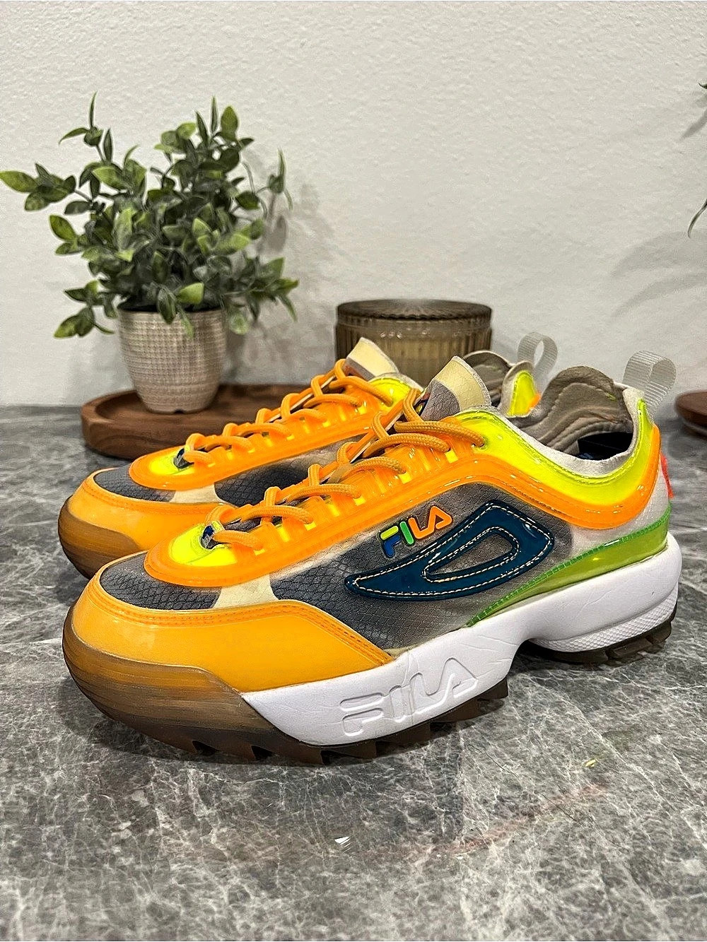 Fila Disruptor II TL Sneakers Neon Orange Yellow Transparent Size: 7.5